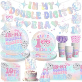 10th Birthday Party Tableware Set: "In My Double Digits Era" - Serves 25