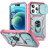 Case Compatible With Iphone 15 Pro Max, Shockproof Impact Resistant With Slide Lens Protective Cover Case For Iphone 15 Pro Max 6.7 Inch (Pink Green)