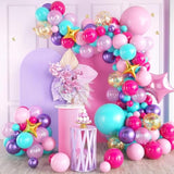 Pink & Purple Balloon Arch Kit – Hot Pink, Teal, Blue Balloons with Confetti and Foils for Girls' Parties