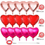 Upgraded Rose Gold And Red Balloons - Pack Of 15 - Heart Shaped Foil Balloons For Valentines Day Wedding Birthday Bridal Shower Baby Shower Decorations