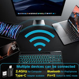 2.4G&Bluetooth Wireless Keyboard - Light Up Keyboards With Wrist Rest - 8 Backlit Effects - Slim Rechargeable Silent With Holder For Windows, Mac, Black