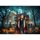 Halloween Haunted House Backdrop 7x5ft Spooky Pumpkin Path Photo Booth Decor