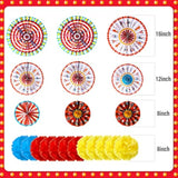 21 Pcs Carnival Party Decorations With Circus Hanging Paper Fans Red Yellow Blue Paper Pom Poms Tissue Flowers For Ceiling Wall Carnival Circus Theme Birthday Baby Shower Party Favors Supplies