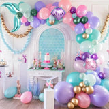 Mermaid Balloon Garland Arch Kit, Pastel Pink Purple Teal Blue Clear Latex Balloons With Mermaid Tail Seashell Foil Balloons, For Girls Mermaid Party Decorations Ocean Theme Birthday Party Supplies