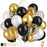 66pc Black, Gold & Pearl White Balloon Set Metallic & Confetti NYE Decor