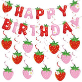 50pcs Strawberry Birthday Decor – Banner & Swirls for Girl's Party or Shower