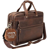 Full Grain Leather Briefcase For Men, Top Choice Gifts, Handcrafted Laptop Bag With Multiple Compartments And Brass Hardware, Fits 15.6 Inch Laptop