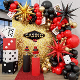 Casino Balloon Arch Garland Kit With Red Black And Gold Balloons Dice Boxes Random Pokers For Birthday Casino Night Las Vegas Casino Theme Party Decorations