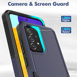 For Galaxy A52 5G Case And 2 Pack Tempered Glass Screen Protector, Military Grade Heavy Duty Shockproof Anti Scratch Silicone Bumper Thin Cover For Samsung Galaxy A52 4G/5G, Navy Blue