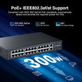 24 Port Poe Switch With 2 Gigabit Uplink, 100Mbps Poe+ Ports, 1000Mbps Uplink, Ieee802.3Af/At, Max 300W, Vlan & Poe Extend 250M, Rackmount Fanless Unmanaged Ethernet Switch