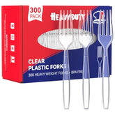 300 Count Clear Plastic Forks Heavy Duty, 7.1" Heat Resistant Solid And Durable Plastic Forks Disposable, Disposable Bulk Cutlery Suitable For Parties Supply Events Everyday Use