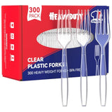 300 Count Clear Plastic Forks Heavy Duty, 7.1" Heat Resistant Solid And Durable Plastic Forks Disposable, Disposable Bulk Cutlery Suitable For Parties Supply Events Everyday Use