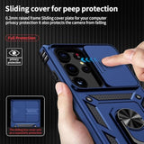 Navy Blue Samsung Galaxy S23 Ultra Case with Camera Lens Cover, 10 FT Military Grade Drop Protection, Magnetic Ring Holder Kickstand Protective Phone Case for Samsung Galaxy S23 Ultra