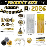 60pc Gold & Black 2026 New Year Party Kit Balloons, Hats & Photo Props