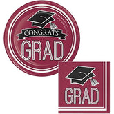 Burgundy School Spirit Graduation Party Supplies - (36) 7-Inch Plates & (36) Lunch Napkins - Congrats Grad Design - Perfect For Celebrating!