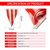 100 Feet Red & White Striped Pennant Banner Flags String 60 Pcs Indoor/Outdoor Triangle Bunting Flags,Party Decorations Supplies For Carnival Circus,Kids Birthday,Festival Celebration