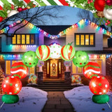 8.2 Ft Giant Christmas Inflatables Archway Christmas Blow Up Ball Arch With Built In Led Lights Lime Green Elf Balls Swi