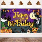 Halloween Birthday Backdrop Banner with Pumpkin Ghost and Spooky Castle Party Decor