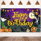 Halloween Birthday Backdrop Banner with Pumpkin Ghost and Spooky Castle Party Decor