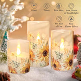 Autumn Sunflower Flameless Candles Remote Real Wax Flickering Battery Operated Glass Candles - Home Party Bedroom Birthday Christmas Summer Fall Decorations