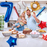 Navy Blue Number Balloons Baseball Balloons Set, Foil Number Balloons 40 Inch Number 7 Balloon, Baseball Sports Theme 7Th Birthday Decorations For Kids Boys