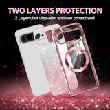 For Google Pixel 9/9 Pro Case, Compatible With , Glitter Sparkle Magnetic Plated Slim Shockproof Soft Tpu Bumper Full Protection Case, Rose Gold