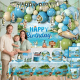 Fishing Birthday Party Decorations, All-In-1 Supplies Pack, Includes 20 Fishing Theme Tableware, Backdrop Tablecloth Balloon Kit For Fish Birthday Party Decorations