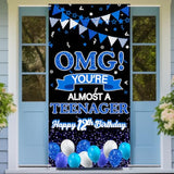 OMG You're Almost a Teenager Door Banner Blue 12th Birthday Party Sign