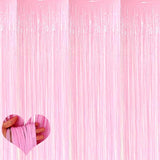4 Pack Fringe Curtain Backdrop, 3.2Ft X 8.2Ft Pink Metallic Tinsel Foil Fringe Streamers Background For Photo Booth Birthday Wedding Baby Shower Carnival Easter Mother’S Day Party Decorations