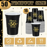 50 Pack 50Th Birthday Decorations Birthday Cups 16 Oz Disposable Plastic Gold And Black Cheers To 50 Years Cups For Men Women Hot Cold Drinks For Wedding Anniversary Supplies