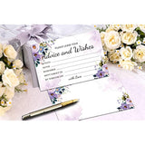 Purple Floral Advice And Wishes Cards, 25 Pcs Watercolor Purple Double Sided Advice Cards For The Bride And Groom, Mr And Mrs, Bride Shower, Wedding Reception, Engagement Party(08)