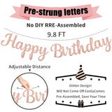 Pre-Strung Rose Gold Happy Birthday Banner No Diy For Women Men Party Decorations