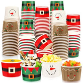 100 Pcs 9 Oz Christmas Snack Treat Disposable Cups 2025 Christmas Ice Cream Paper Cups Santa Belt Bowls For Xmas Party Supplies Decorations Cold Or Hot Soup