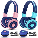 2 Pack Wireless Kids Headphones with Share Port, 75/85/94dB Volume Limiting, HD Mic, Bluetooth 6.0, USB C Charging, Foldable with Case & Wired Cord