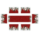Winter Christmas Table Runner And Place Mats Set Of 7 Snowman Pine For Holiday Linen Dining Mat Sets Washable Red Home Decor 70 Inches Long