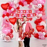 Valentines Day Decorations Arch Set - Pack Of 115 | Happy Valentines Day Banner 12 Feet, No Diy With Love Balloons Script | Heart Balloons For Valentines Decorations | Valentines Day Balloons