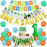 One A Saurus Birthday Decorations, Dinosaur 1St Happy Birthday Party Supplies With Balloons Highchair Banner And Baby Photo Banner, T-Rex Roar Party Decor For Boy One Year Old