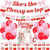 Cherry Party Decorations,She'S The Cherry On Top Theme Banner,Summer Fruit Cherries Party Supplies Cake Topper Latex Balloons For Birthday Baby Shower Valentine'S Day Wedding Bridal Shower