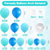 Ocean Arch Kit, 120 Pcs Sea Garland With 18/12/10/5 Inch Teal Dark Light Blue Clear Balloons For Kids Birthday Beach Baby Shower Sea Ocean Theme Party Decorations