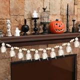 Ghost Halloween Garland: Rustic Wood Bead Wall Decor, 7Ft
