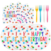 72Pcs Happy Birthday Paper Plates And Napkins Decorations, 7Inch Colorful Dots Cake Dessert Plates With Forks Disposable Dinnerware Tableware Set For Birthday Party Supplies (Colorful Dot)