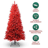 4Ft Artificial Red Christmas Tree Full Real Halloween Xmas Tree Premium Hinged Spruce Red Xmas Tree With 440 Branch Tips Easy To Assemble, Decoration For Indoor
