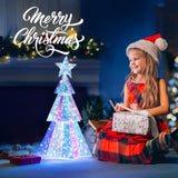 Holographic Christmas Tree, 15 Inch Desktop Decoration Tree With Led Lights, Prismatic Iridescent Christmas Tree Gift For Kids Girls Families Office Indoor Decorations