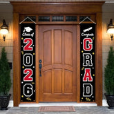 2026 Graduation Banner Decorations - Porch Sign Set Red White Black Welcome Door Décor Party Favors Supplies For Indoor Outdoor