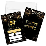 50Th Anniversary Invitations Cards, Black Gold Glitter Wedding Anniversary Invitations With Envelopes, Celebrate With Us Fill-In Invites Cards, Anniversary Party Supplies Decorations(Pack Of 25)