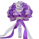 Wedding Bouquets Crystal Satin Rose Bride Bridal Bouquet Romantic Bridesmaid Holding Flower For Valentine'S Day Confession Party Church Decor (Purple Lavender)