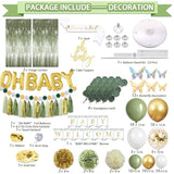 217 Pcs Sage Green Baby Shower Decorations, Neutral Baby Shower Decor Supplies- Disposable Dinnerware Set With Eucalyptus Leaf (25 Guest), "Oh Baby" Banner, Balloon, Sash, Cake Topper