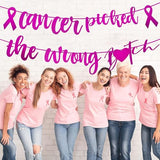 Breast Cancer Awareness Banner, Cancer Picked The Wrong Banner,Pink Glitter Cancer Survivor Gift for Women