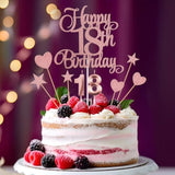 18th Birthday Cake Decorations Set with Numeral Candles & Glitter Toppers Rose Gold