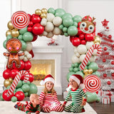 Christmas Balloon Arch 142pcs Sage Green Red And Sand Balloons Christmas Balloon With Candy Cane Gingerbread Balloon For New Year XMAS Party Decorations